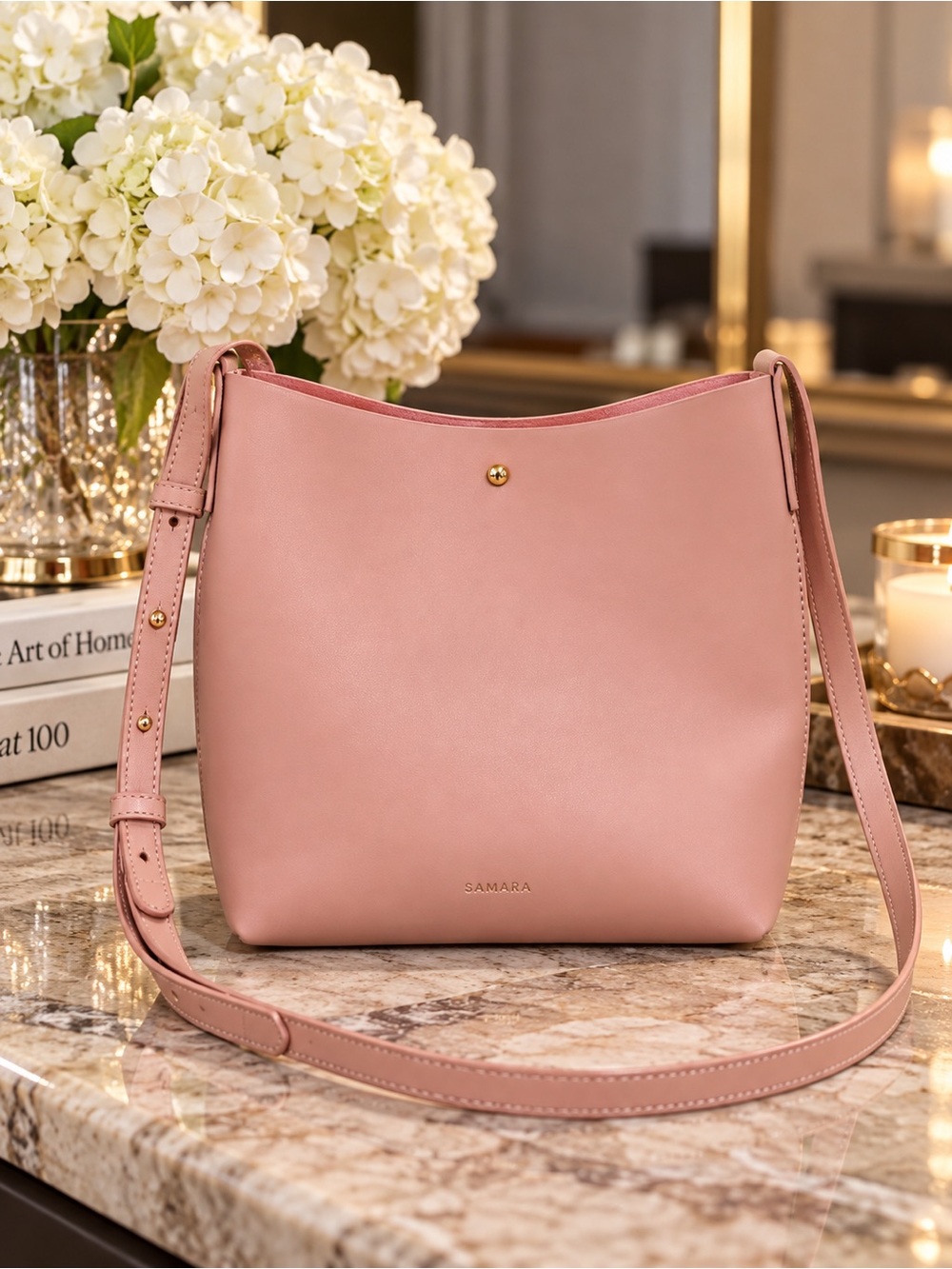 Anthropologie SAMARA Peony Pink Vegan Leather Shoulder Crossbody Bag